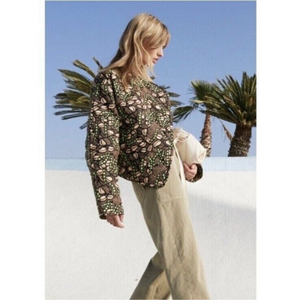 A.L.C. Emory Jacket Quilted Wide Lapels Long Sleeves Printed Brown Green NWT S